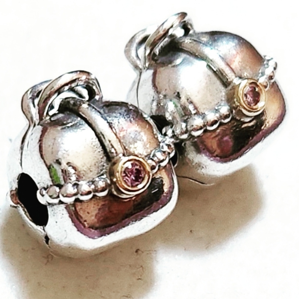 PAIR of authentic Pandora 14K accent charm clips " purse clear CZ " - Picture 5 of 7